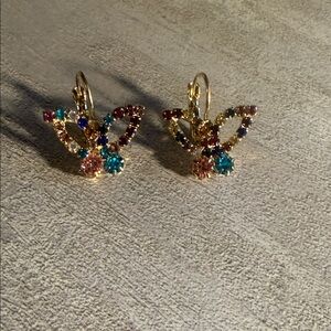 Gold Butterfly Earrings with Multicolor Crystals